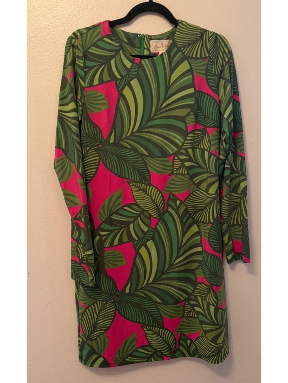 Flora Bea NYC XL Tropical Leaf Print Long Sleeve Dress